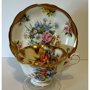 Royal Albert Teacup & Saucer Flowers Heavy Gold Vintage Bone China Tea